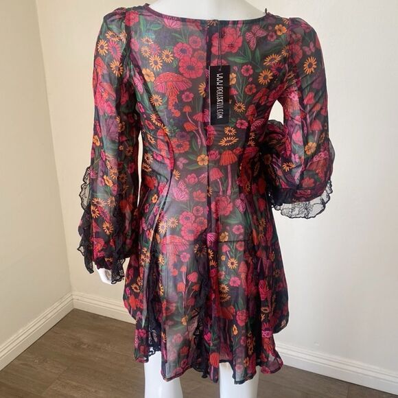 Dolls Kill Brand Current Mood Daydreamer Floral & Mushroom Print Mini Dress 🍄 - Picture 4 of 6